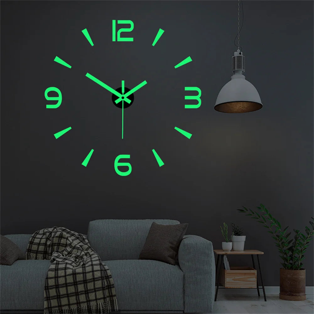3D Luminous Wall Clock Frameless Acrylic DIY Digital Clock Wall Stickers Mute Clock for Living Room Bedroom Office Wall Decor