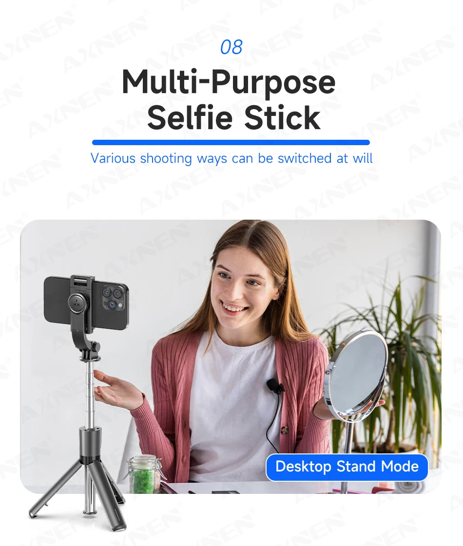 Selfie Stick Tripod with Detachable Bluetooth Remote, 360° Rotation,Extendable Pole, Fill Light Option, for iPhone Android Phone