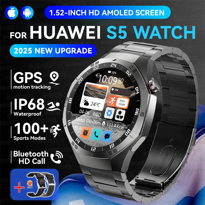 2025New GUHUAVMI GT5 Pro Smart Watch Men HD AMOLED Screen GPS Motion trajectory HeartRate Bluetooth Call 1.52" SmartWatch IP68