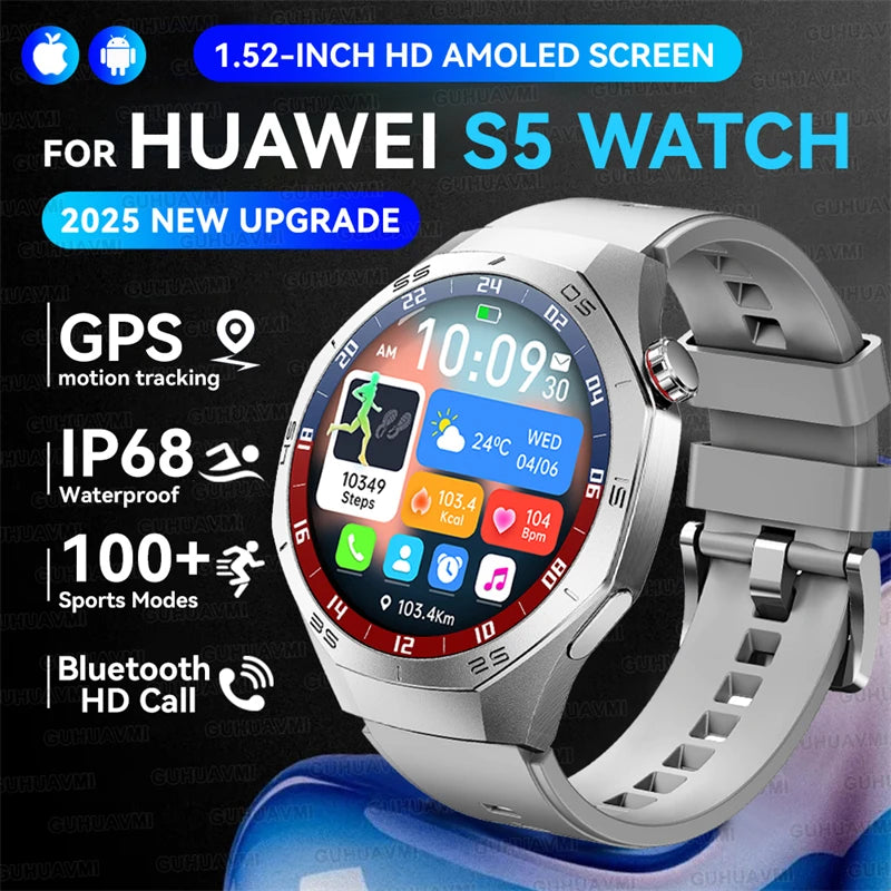 2025New GUHUAVMI GT5 Pro Smart Watch Men HD AMOLED Screen GPS Motion trajectory HeartRate Bluetooth Call 1.52" SmartWatch IP68