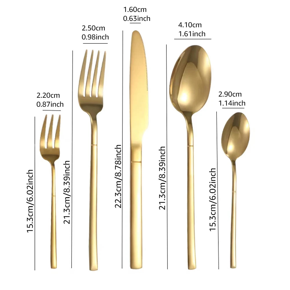 30PCS Gold Tableware Sets Stainless Steel Cutlery Knife Tea Fork Coffee Spoon Flatware Dishwasher Safe Dinner Kitchen Dinnerware