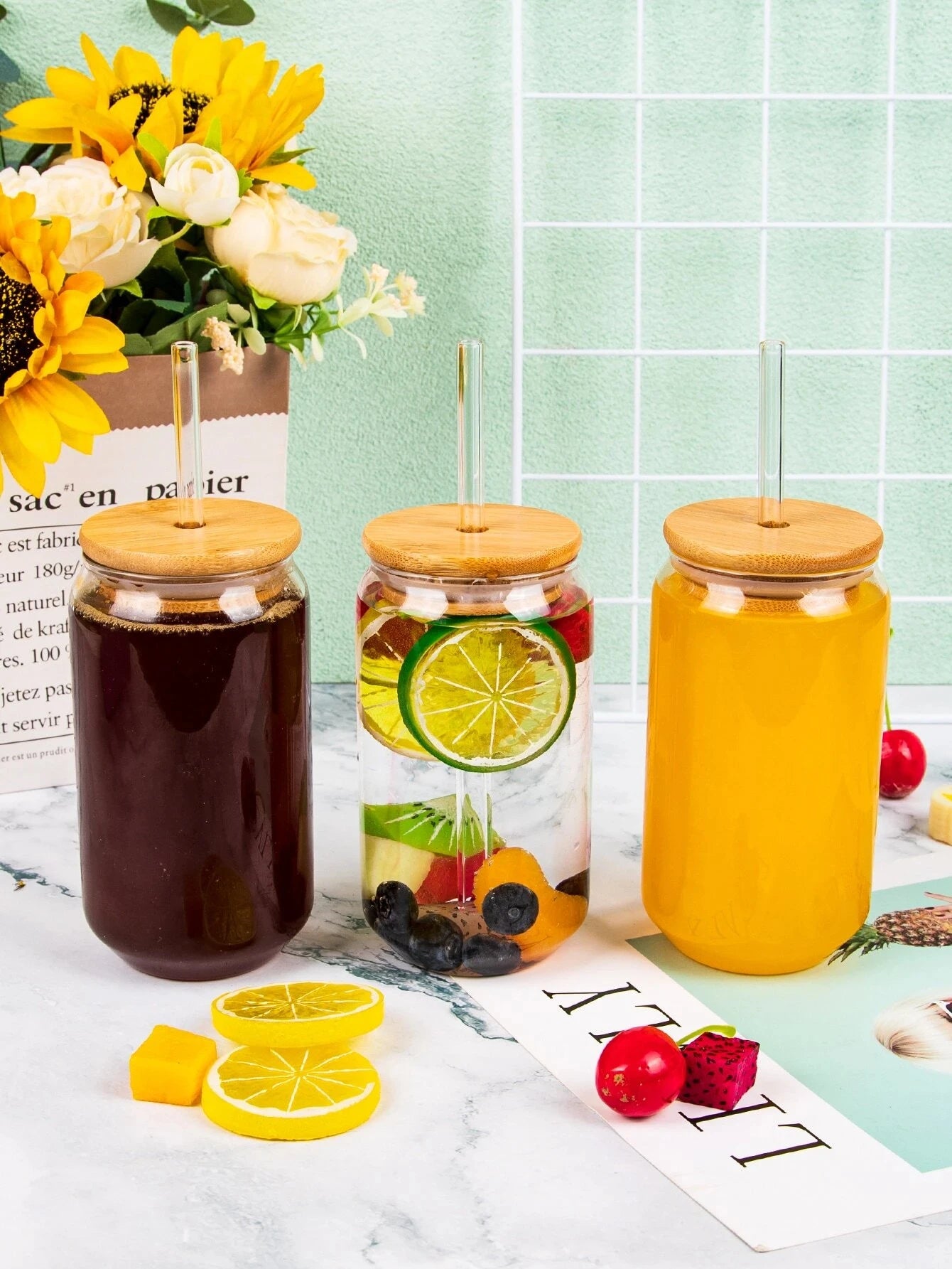 500ml Glass Cup With Lid and Straw Transparent Bubble Tea Cup Juice Glass Beer Can Milk Mocha Cups Breakfast Mug Drinkware