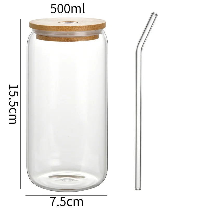 500ml Glass Cup With Lid and Straw Transparent Bubble Tea Cup Juice Glass Beer Can Milk Mocha Cups Breakfast Mug Drinkware