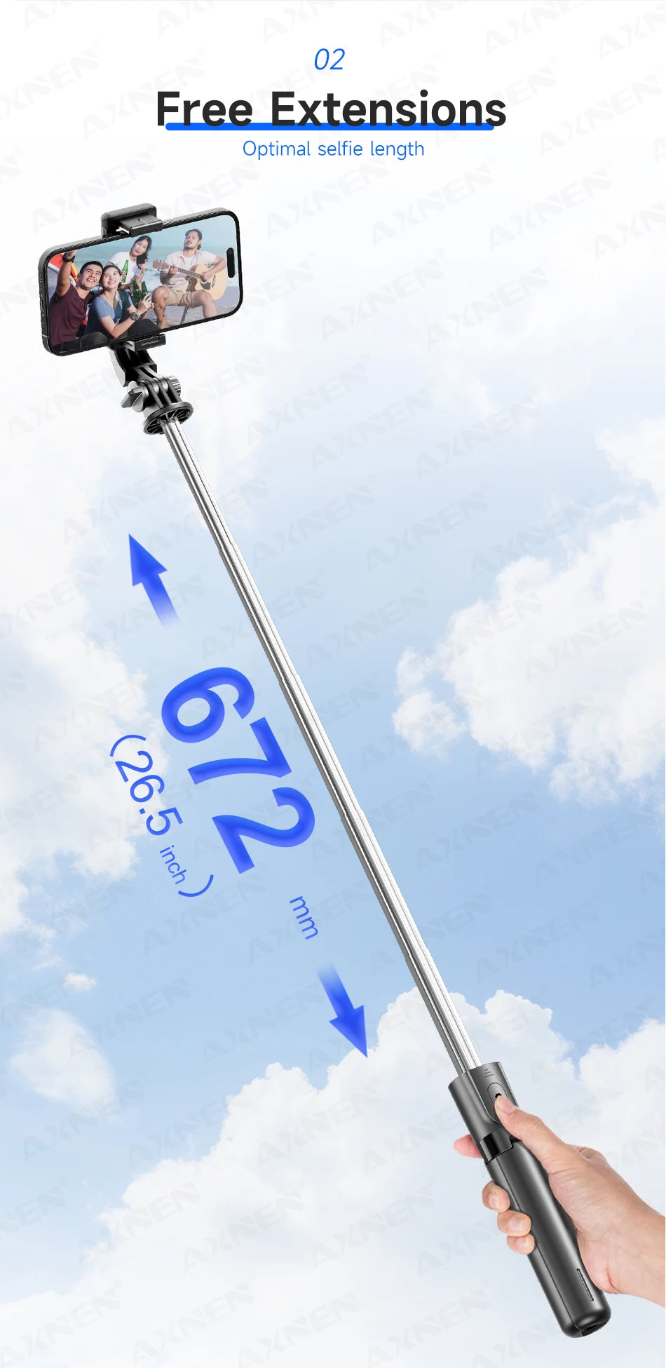 Selfie Stick Tripod with Detachable Bluetooth Remote, 360° Rotation,Extendable Pole, Fill Light Option, for iPhone Android Phone