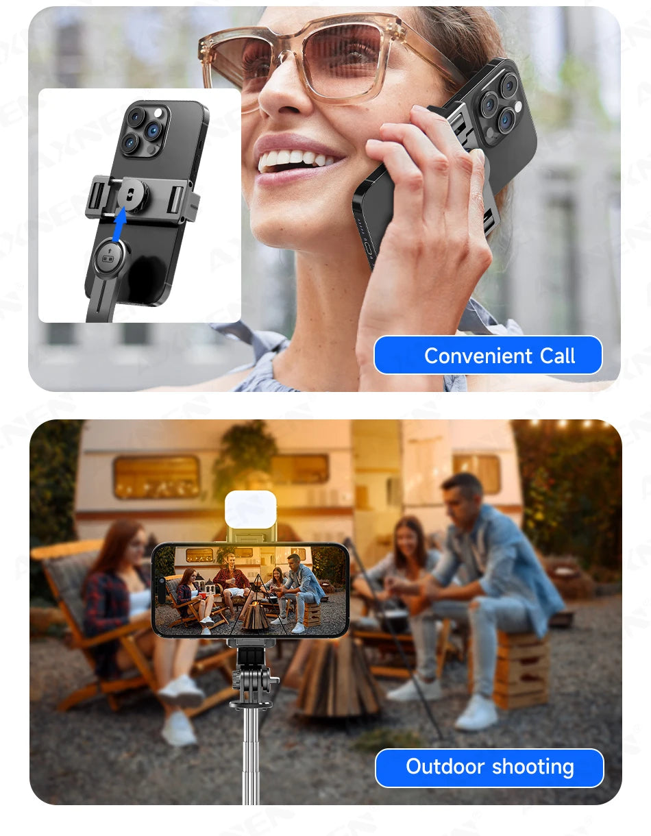 Selfie Stick Tripod with Detachable Bluetooth Remote, 360° Rotation,Extendable Pole, Fill Light Option, for iPhone Android Phone