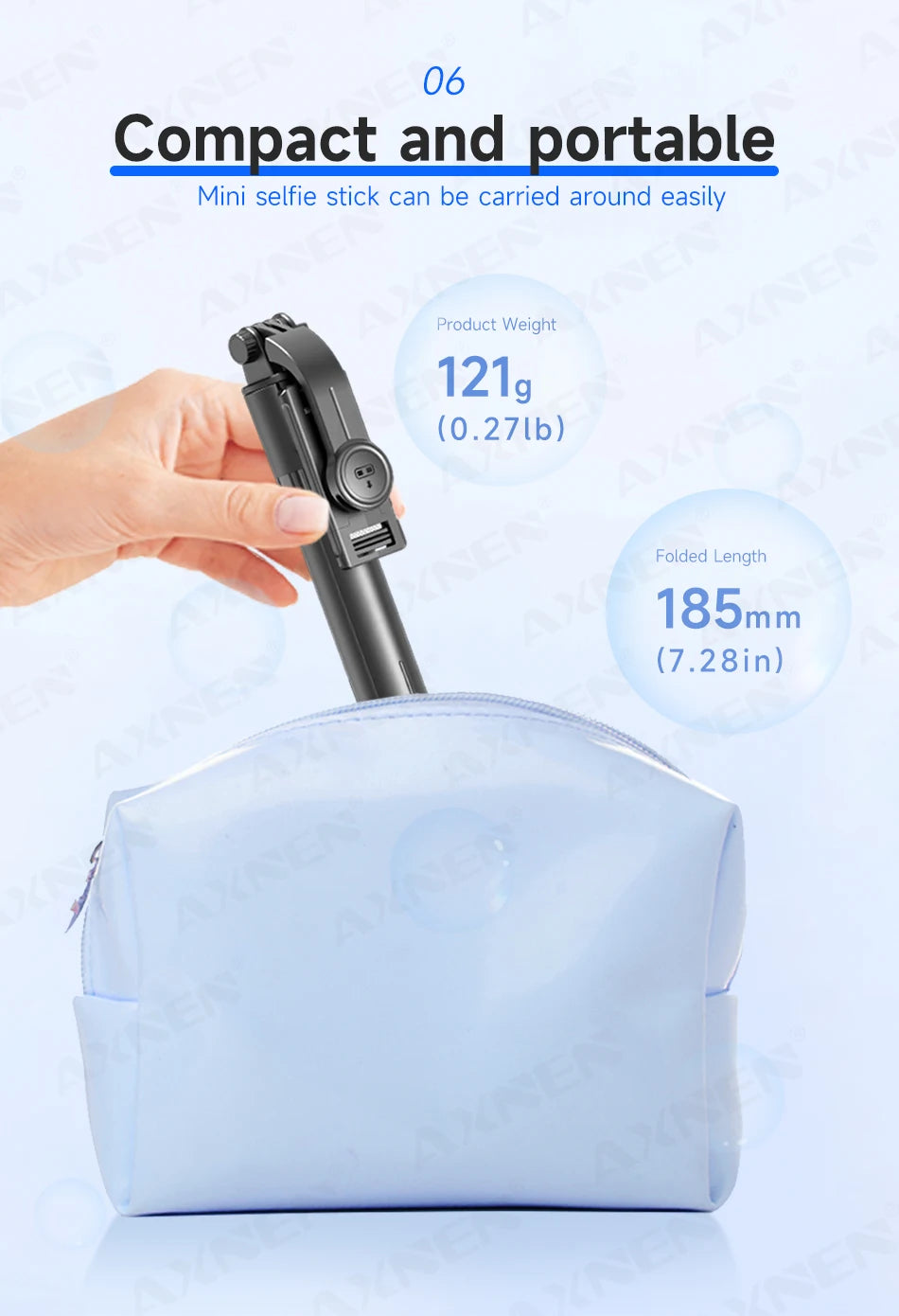 Selfie Stick Tripod with Detachable Bluetooth Remote, 360° Rotation,Extendable Pole, Fill Light Option, for iPhone Android Phone