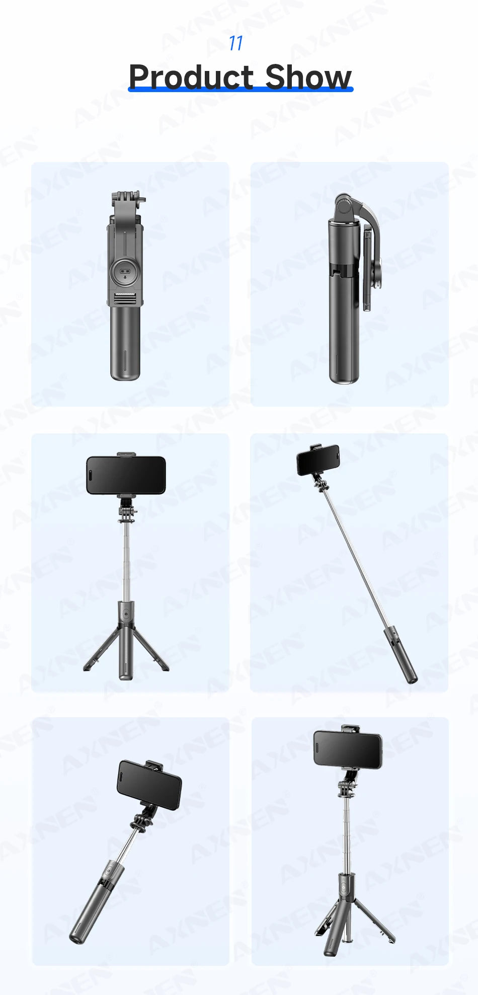 Selfie Stick Tripod with Detachable Bluetooth Remote, 360° Rotation,Extendable Pole, Fill Light Option, for iPhone Android Phone