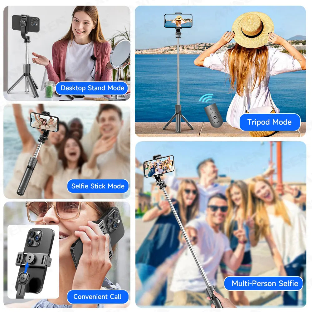 Selfie Stick Tripod with Detachable Bluetooth Remote, 360° Rotation,Extendable Pole, Fill Light Option, for iPhone Android Phone