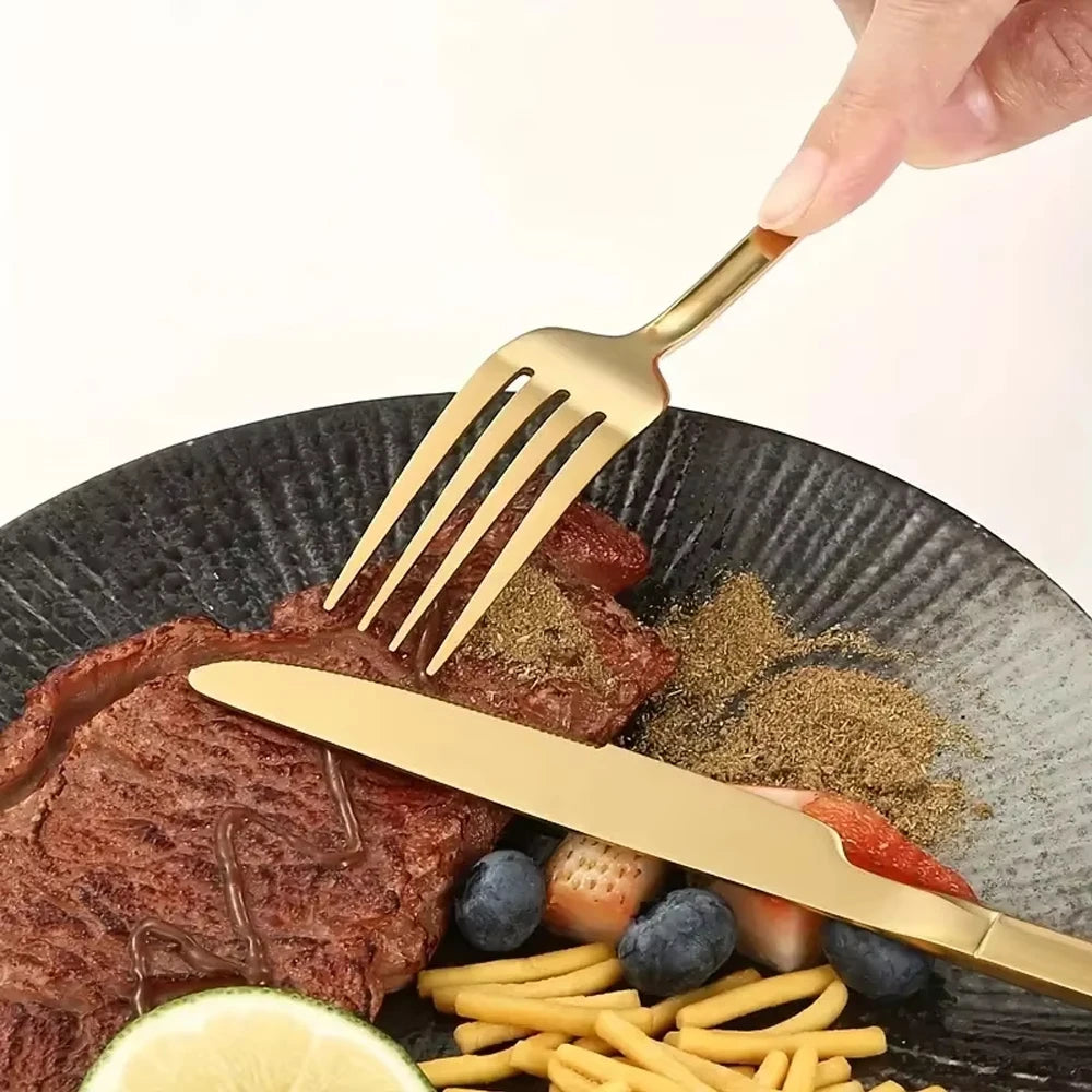 30PCS Gold Tableware Sets Stainless Steel Cutlery Knife Tea Fork Coffee Spoon Flatware Dishwasher Safe Dinner Kitchen Dinnerware