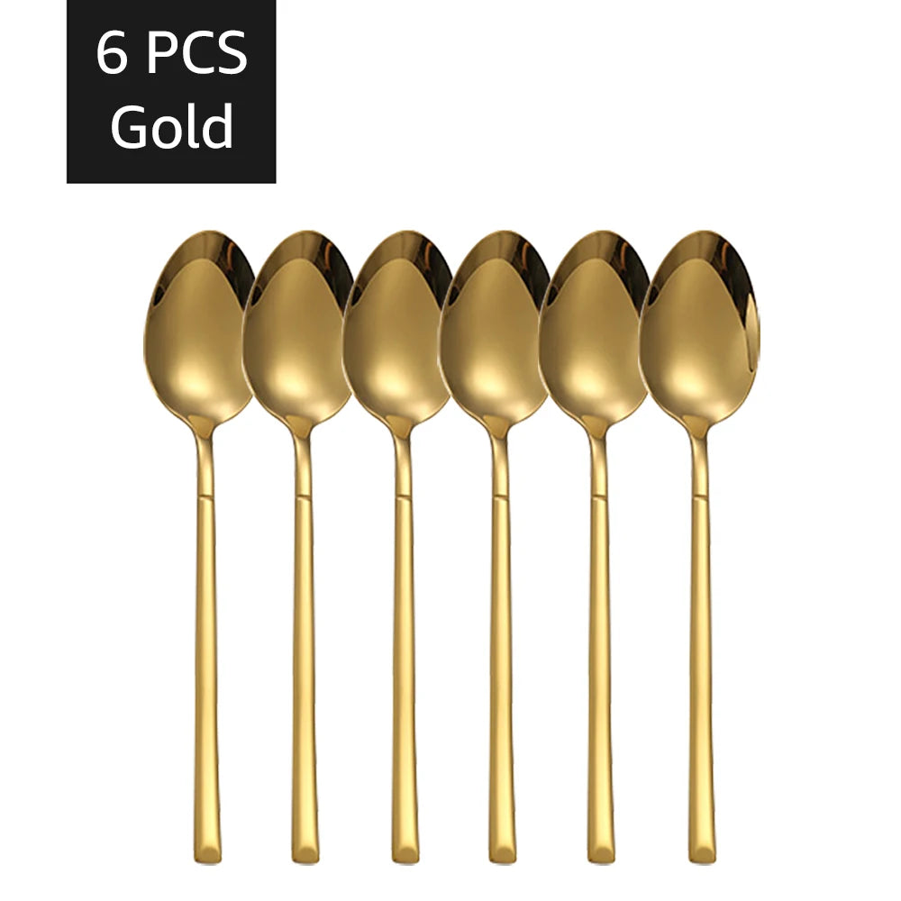 30PCS Gold Tableware Sets Stainless Steel Cutlery Knife Tea Fork Coffee Spoon Flatware Dishwasher Safe Dinner Kitchen Dinnerware