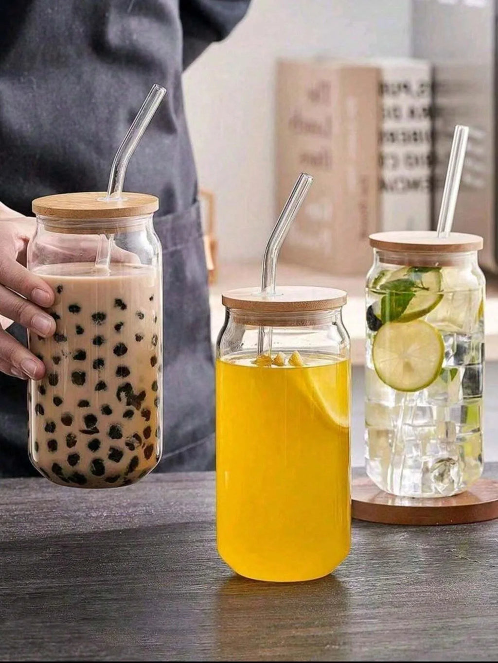 500ml Glass Cup With Lid and Straw Transparent Bubble Tea Cup Juice Glass Beer Can Milk Mocha Cups Breakfast Mug Drinkware