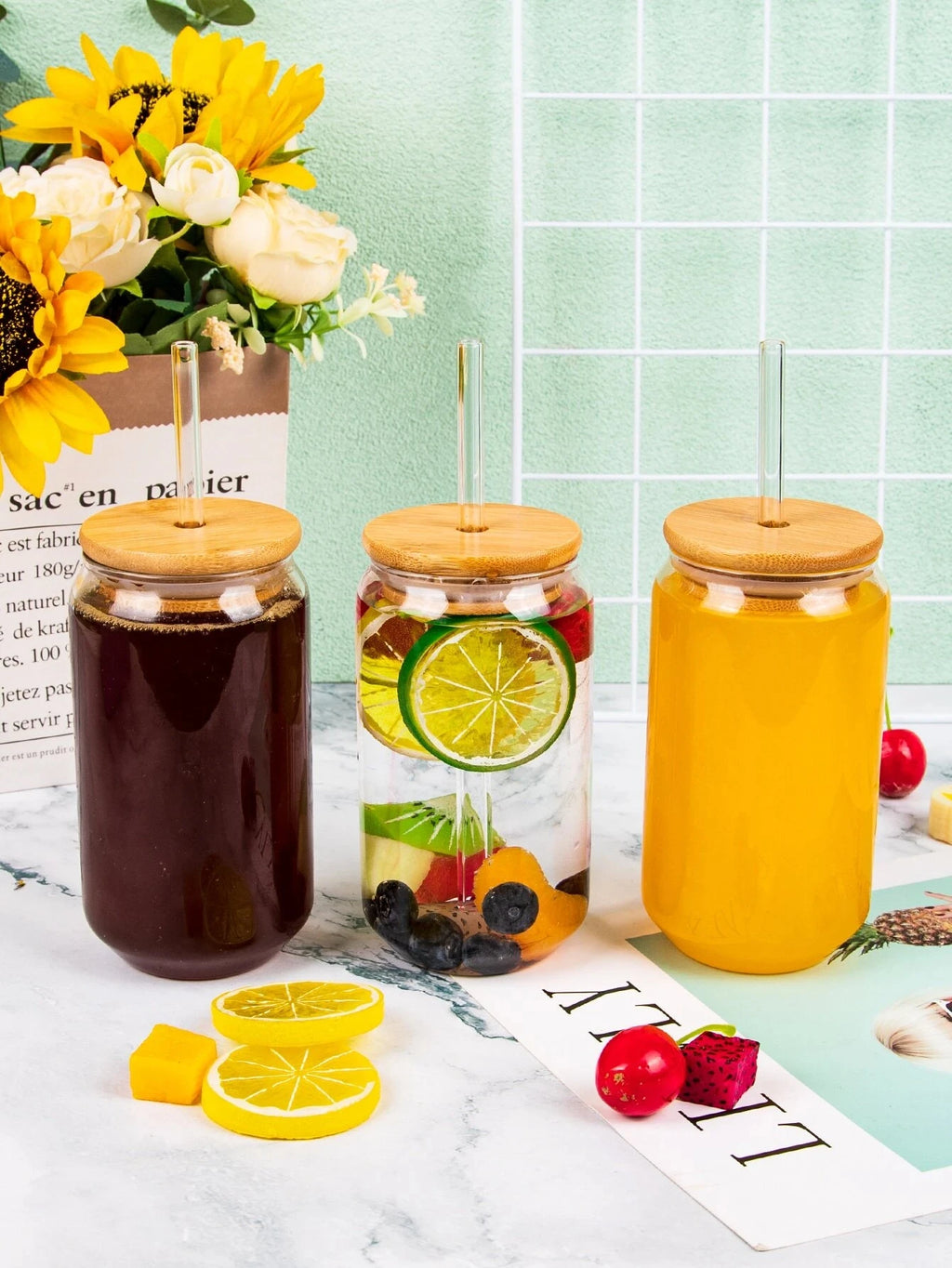 500ml Glass Cup With Lid and Straw Transparent Bubble Tea Cup Juice Glass Beer Can Milk Mocha Cups Breakfast Mug Drinkware