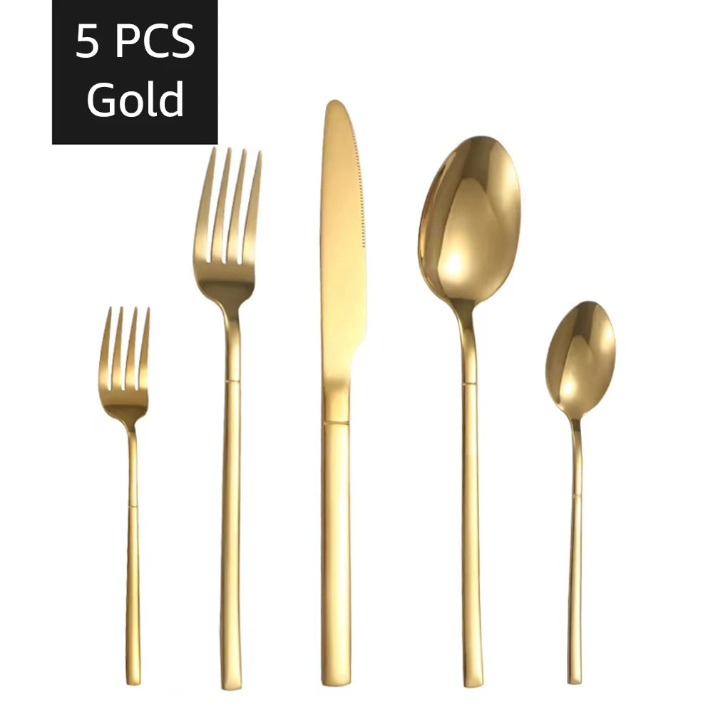 30PCS Gold Tableware Sets Stainless Steel Cutlery Knife Tea Fork Coffee Spoon Flatware Dishwasher Safe Dinner Kitchen Dinnerware