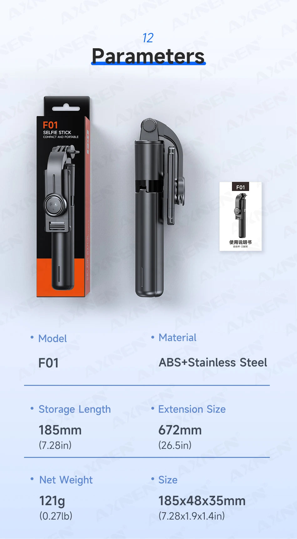 Selfie Stick Tripod with Detachable Bluetooth Remote, 360° Rotation,Extendable Pole, Fill Light Option, for iPhone Android Phone