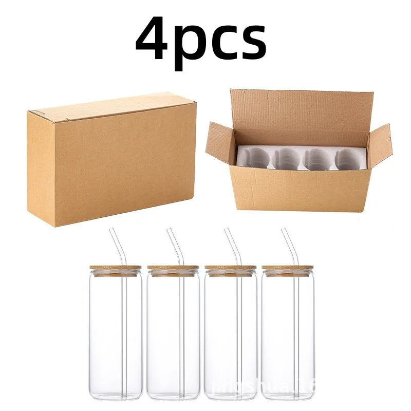 500ml Glass Cup With Lid and Straw Transparent Bubble Tea Cup Juice Glass Beer Can Milk Mocha Cups Breakfast Mug Drinkware