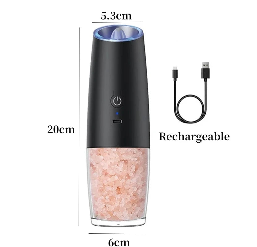 2PCElectric Pepper Grinder Salt And Pepper Grinder USB Rechargeable Adjustable Coarseness Spice Mill With LED Light Kitchen Tool